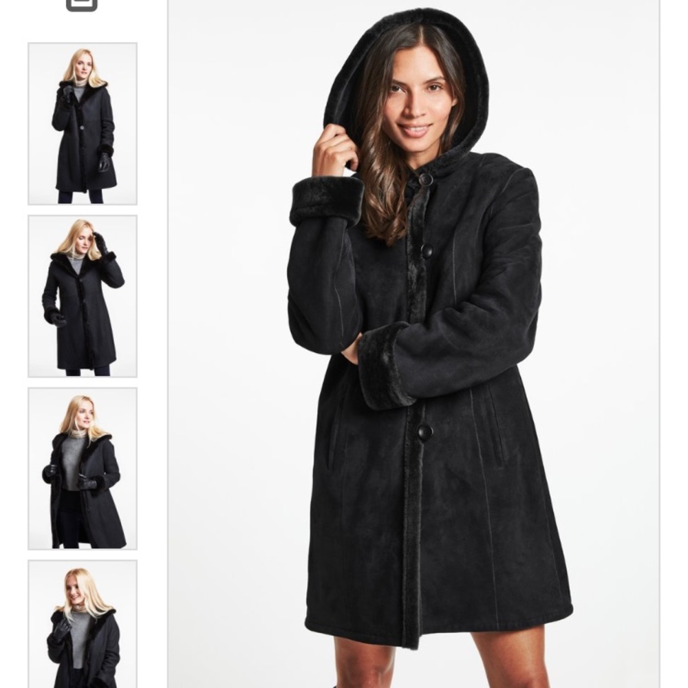 Blue Duck Black Shearling Fitted Hooded Coat Sz L